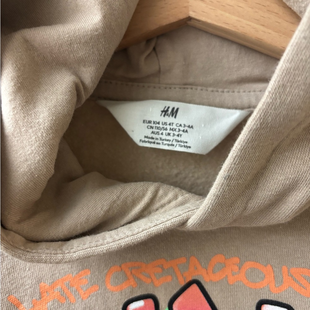 H&M Tan Dino Flip Sequins Graphic Hoodie Sweatshirt - Picture 5 of 9